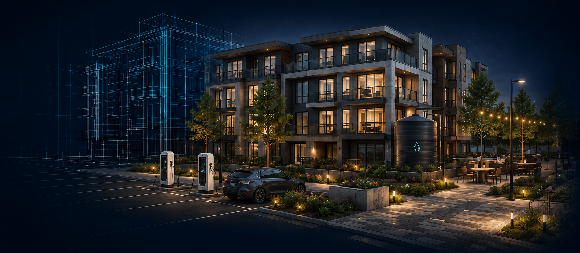 outdoor architectural blueprint visualization